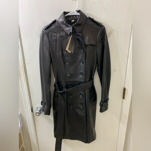 NWT Burberry London Black Double-Breasted Leather Trench Coat US.4